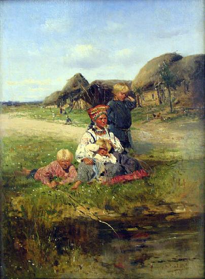 Vladimir Makovsky Maid with children Norge oil painting art
